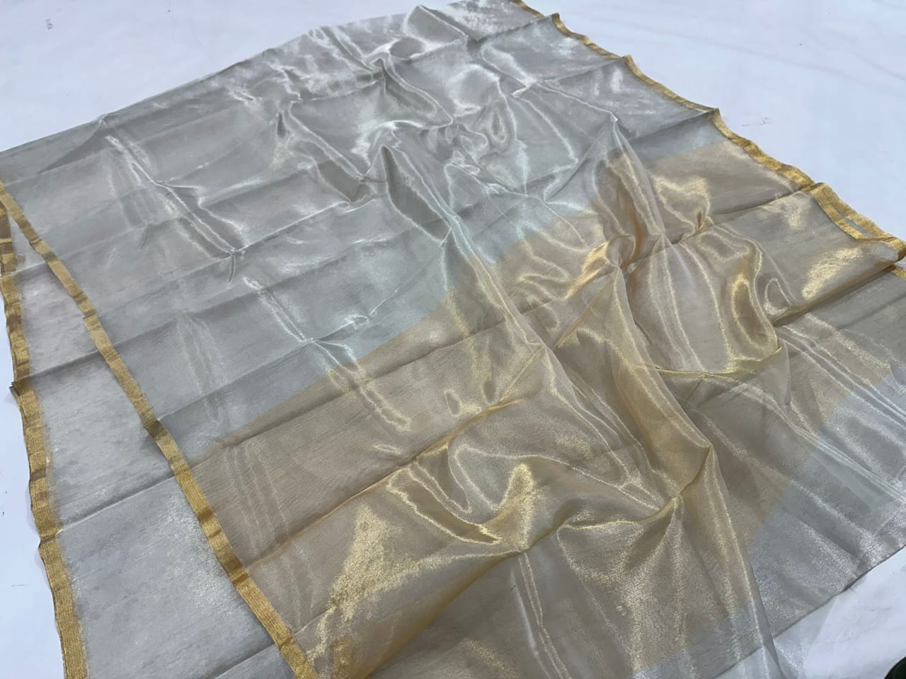 Celebrity Exclusive -Chanderi Half Tissue Silver Zari