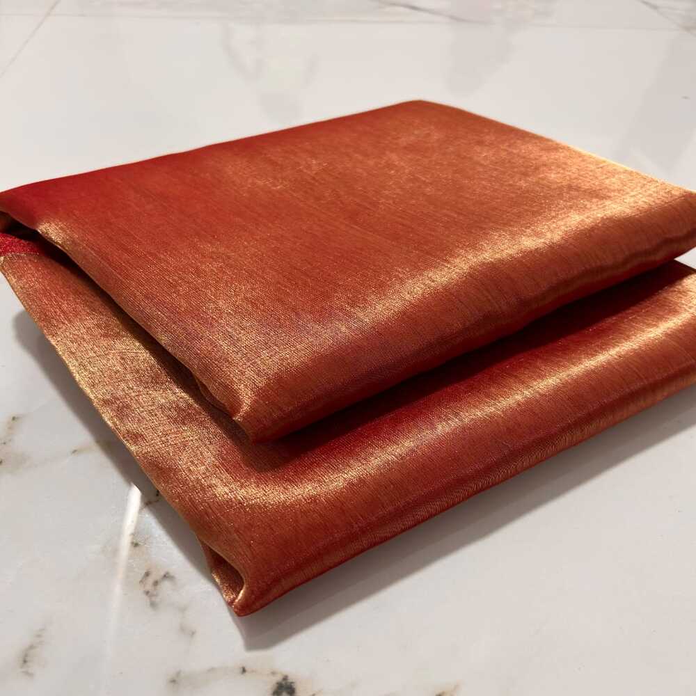 Chanderi Half Tissue Red Golden Zari