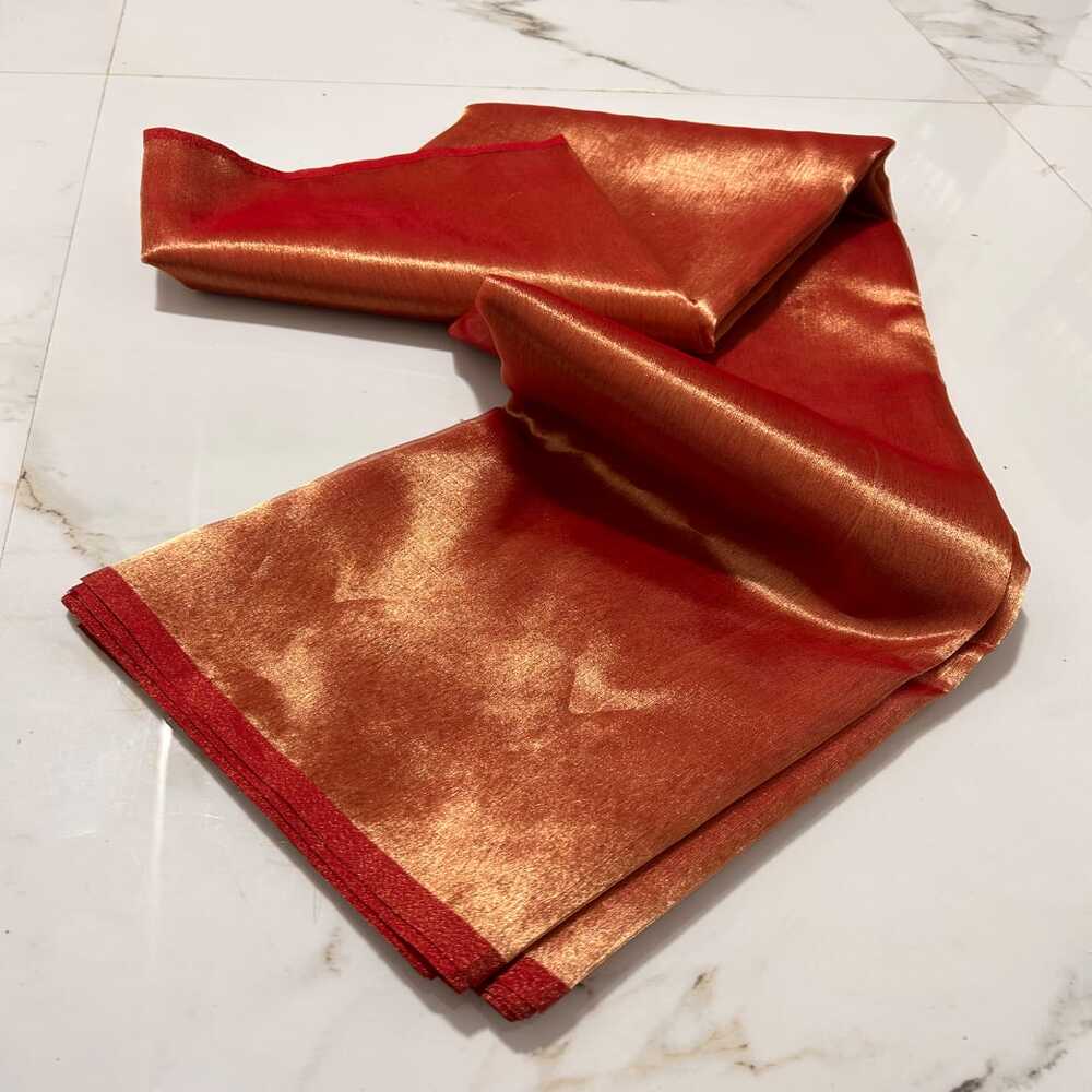 Chanderi Half Tissue Red Golden Zari