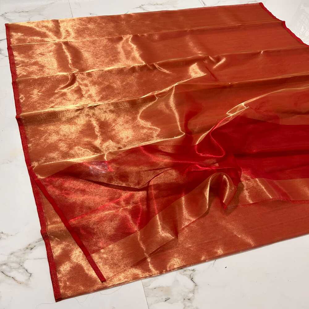 Chanderi Half Tissue Red Golden Zari