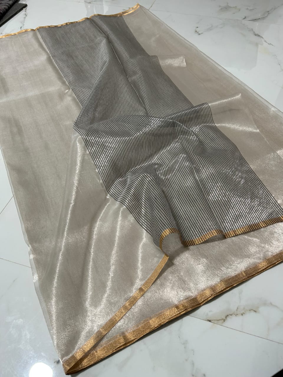 Chanderi Half Tissue Gold, silver, Coffee Zari