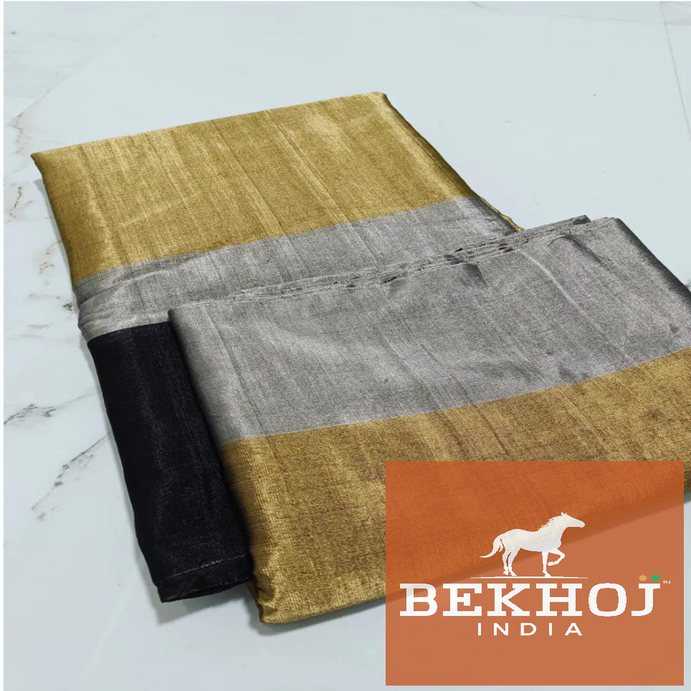 Exclusive Golden Silver Black Chanderi Full Tissue Zari Silk