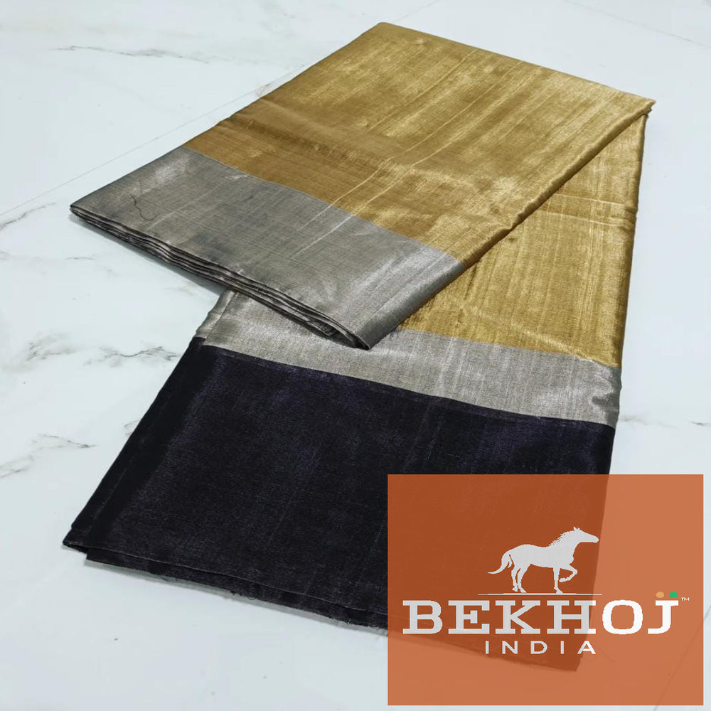 Exclusive Golden Silver Black Chanderi Full Tissue Zari Silk