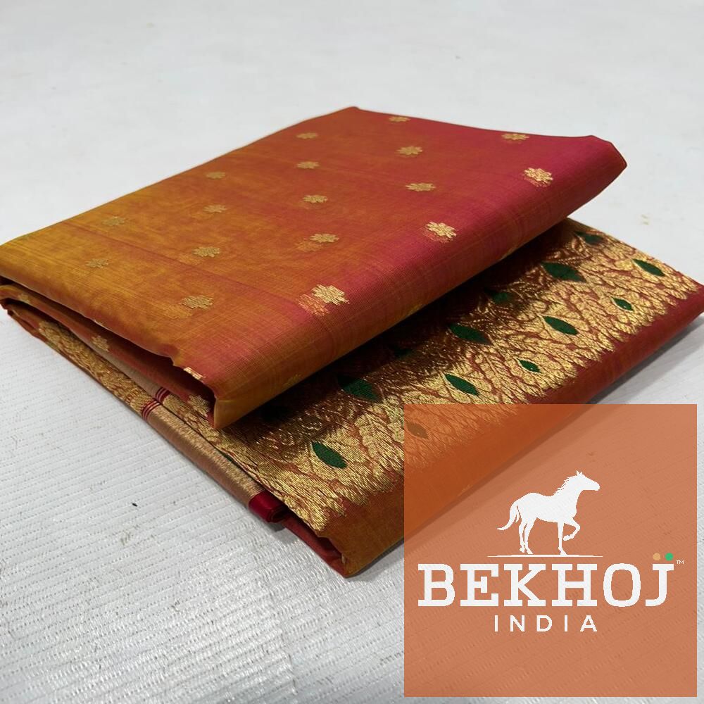 Handwoven Border Dual Tone Chanderi Katan Silk Saree