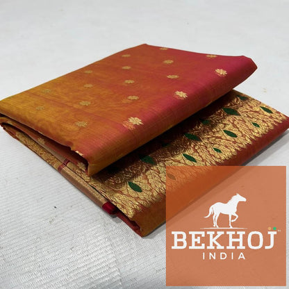 Handwoven Border Dual Tone Chanderi Katan Silk Saree