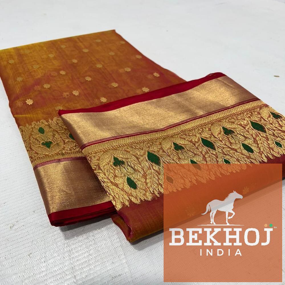 Handwoven Border Dual Tone Chanderi Katan Silk Saree