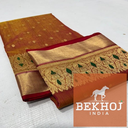 Handwoven Border Dual Tone Chanderi Katan Silk Saree