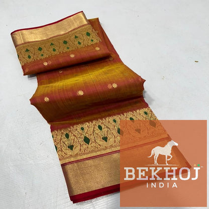 Handwoven Border Dual Tone Chanderi Katan Silk Saree