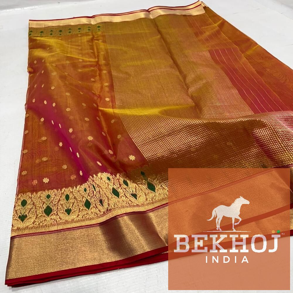 Handwoven Border Dual Tone Chanderi Katan Silk Saree