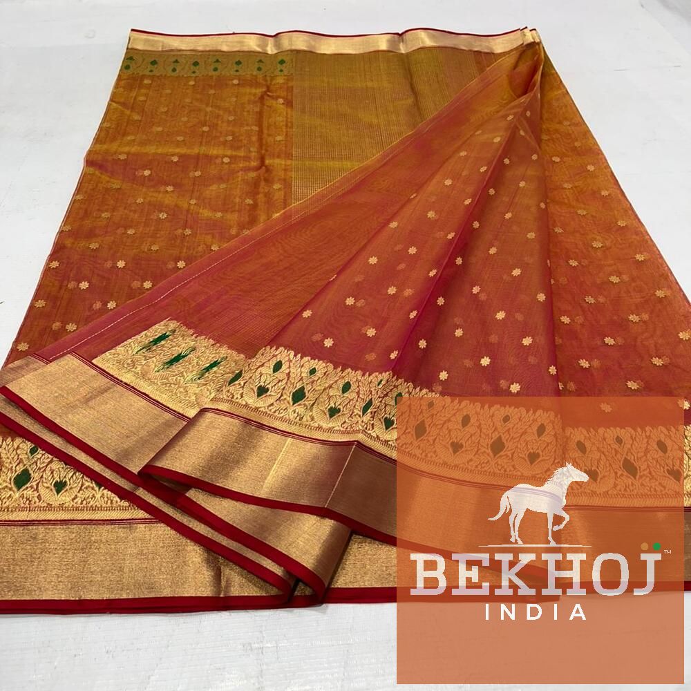 Handwoven Border Dual Tone Chanderi Katan Silk Saree