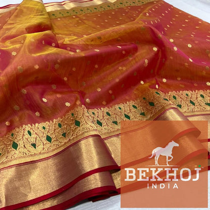Handwoven Border Dual Tone Chanderi Katan Silk Saree