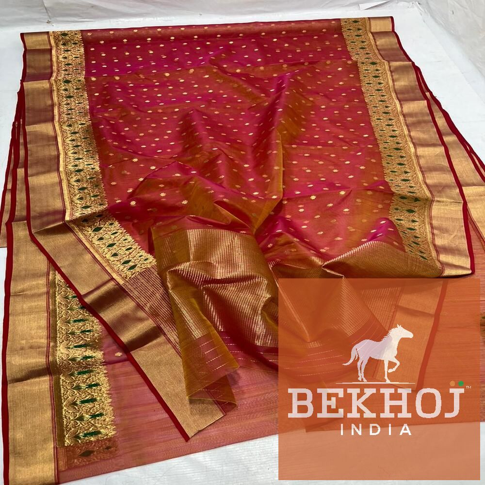 Handwoven Border Dual Tone Chanderi Katan Silk Saree