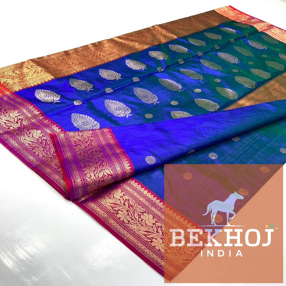 Handwoven Design Chanderi Royal Blue Pattu Silk Saree