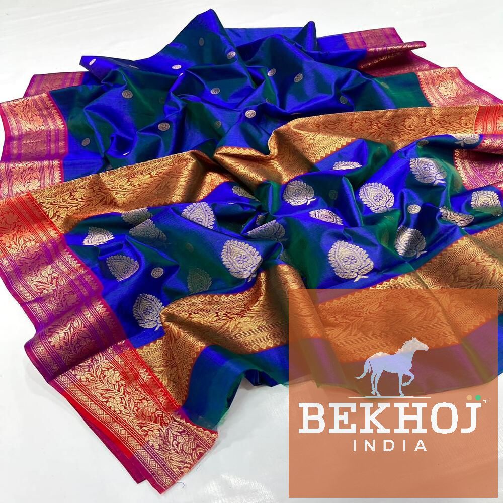 Handwoven Design Chanderi Royal Blue Pattu Silk Saree