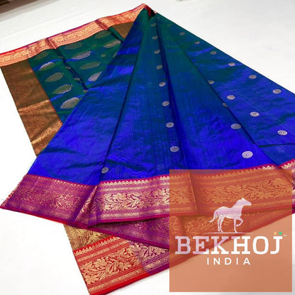 Handwoven Design Chanderi Royal Blue Pattu Silk Saree