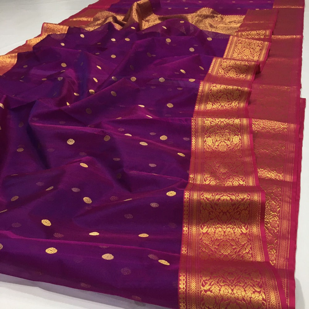 Handwoven Chanderi Katan Silk Nakshi Border