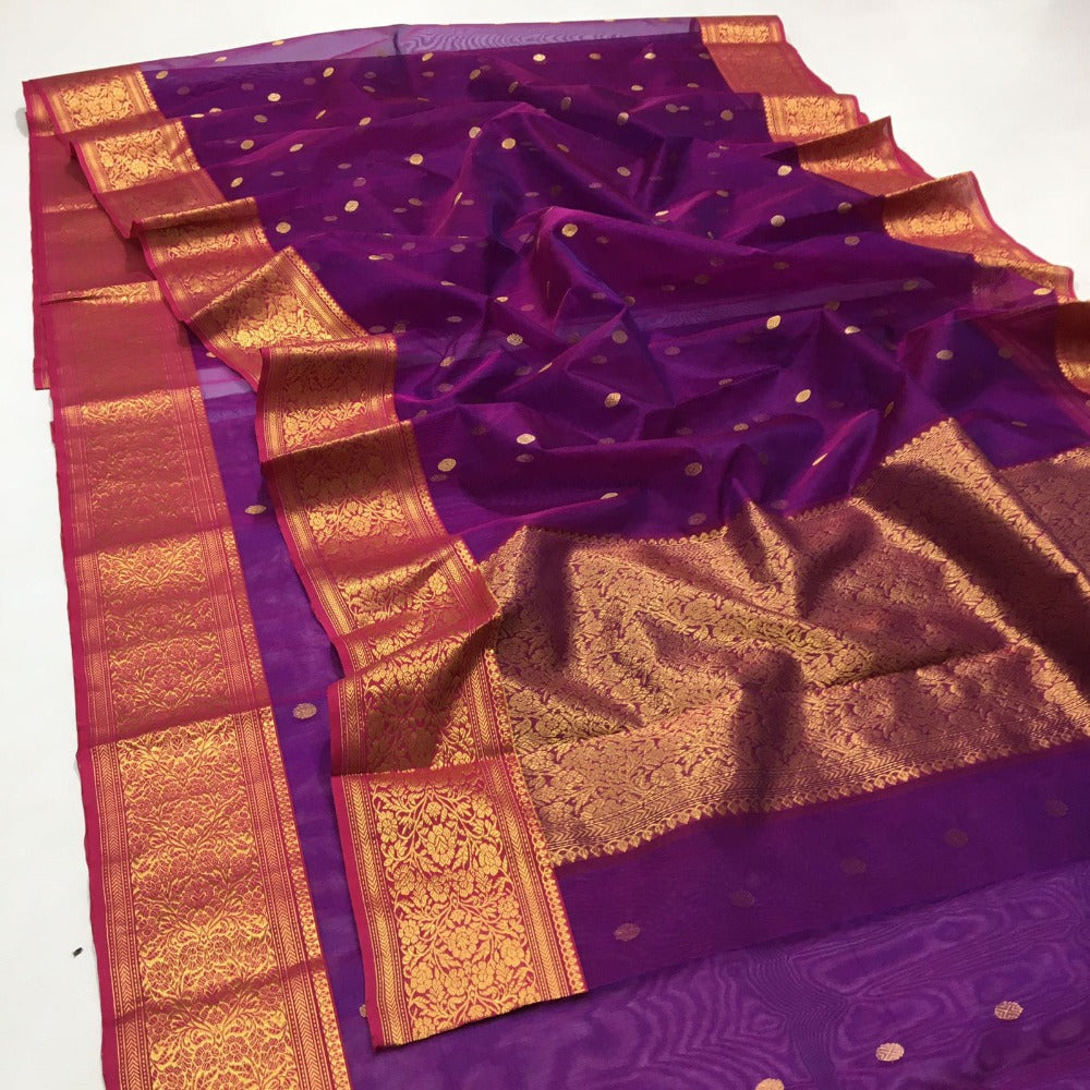Handwoven Chanderi Katan Silk Nakshi Border