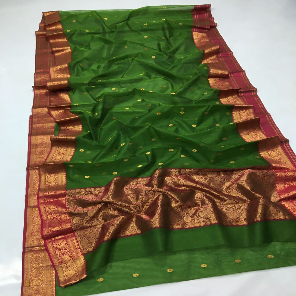 Handwoven Chanderi Katan Silk Nakshi Border