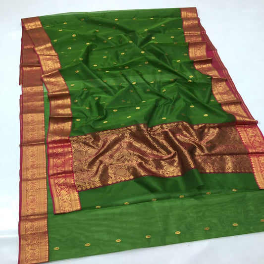 Handwoven Chanderi Katan Silk Nakshi Border