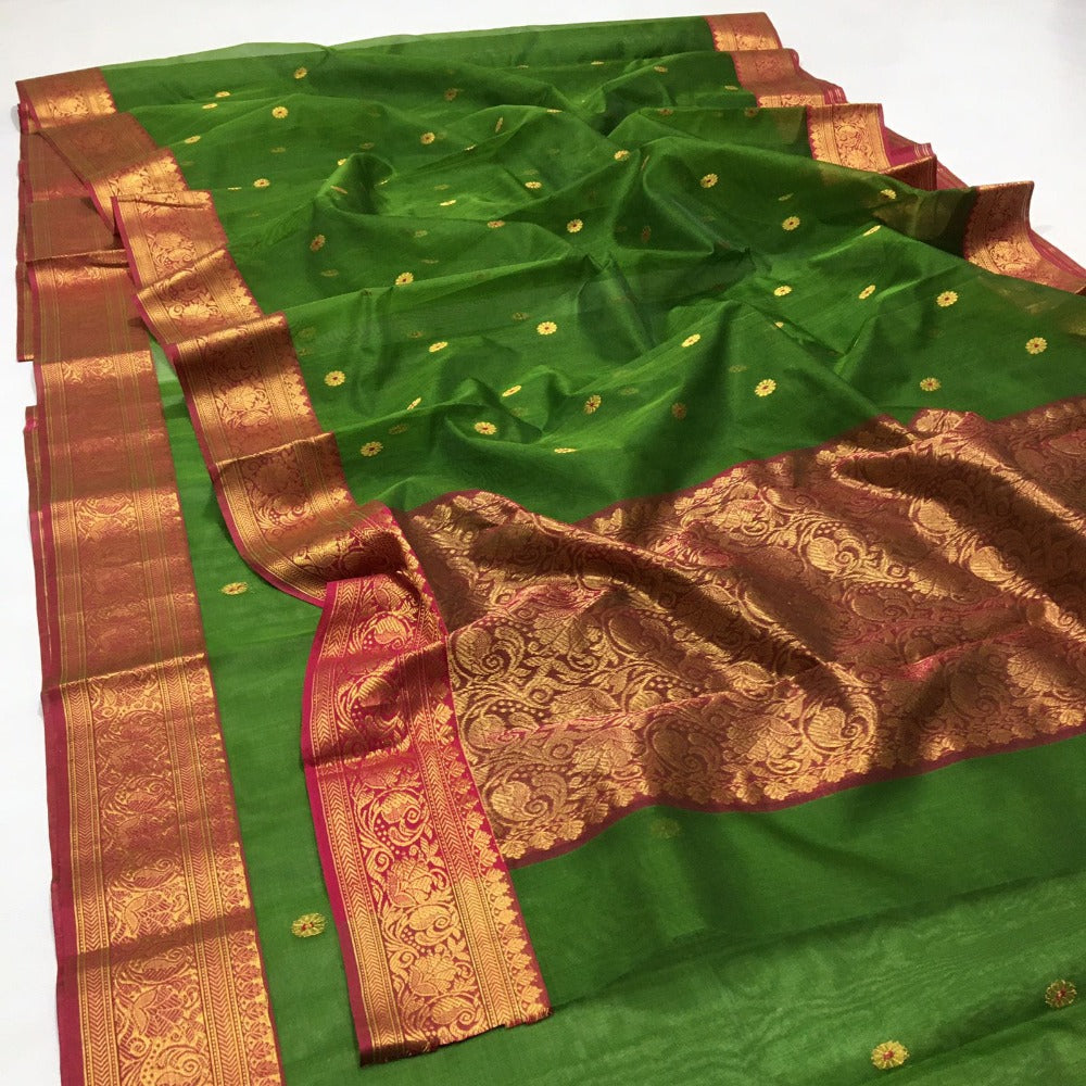 Handwoven Chanderi Katan Silk Nakshi Border