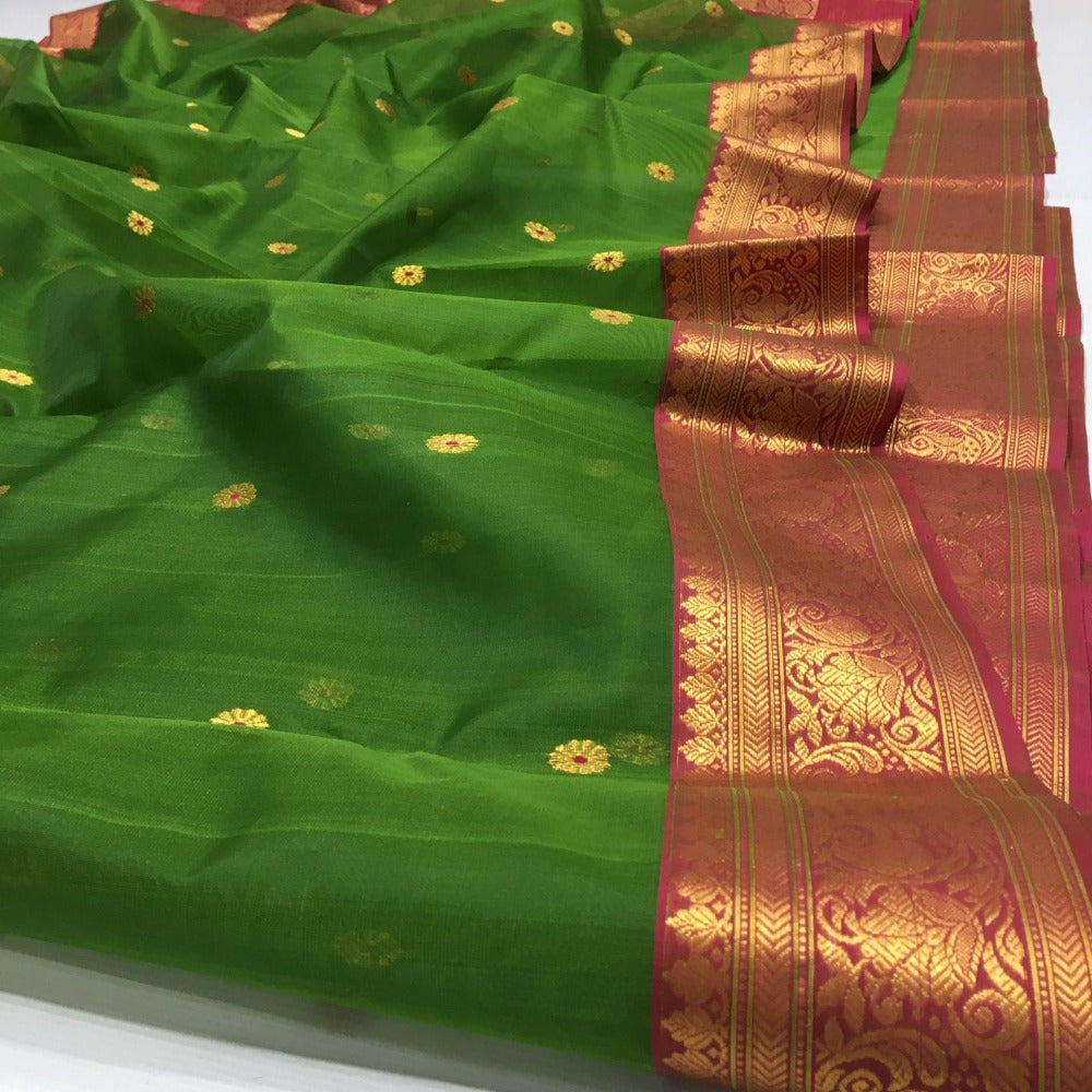 Handwoven Chanderi Katan Silk Nakshi Border