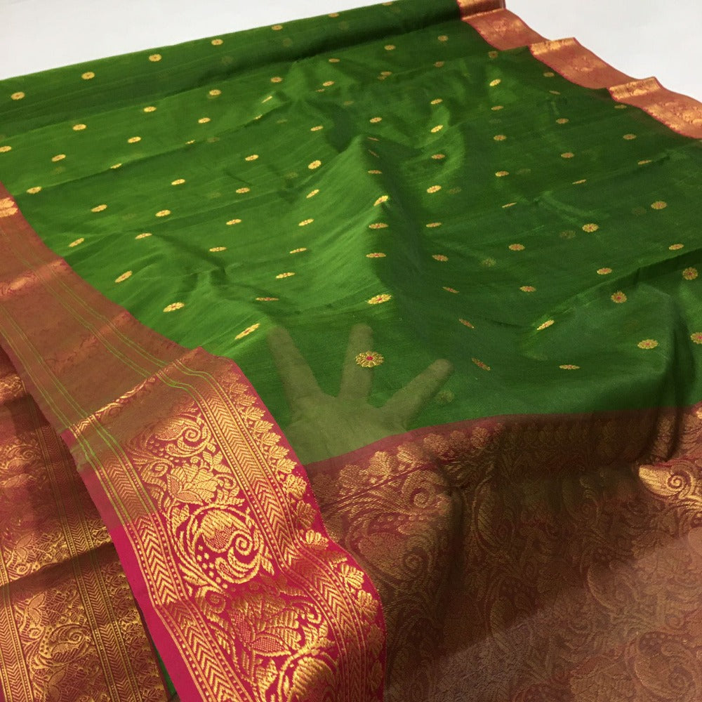 Handwoven Chanderi Katan Silk Nakshi Border
