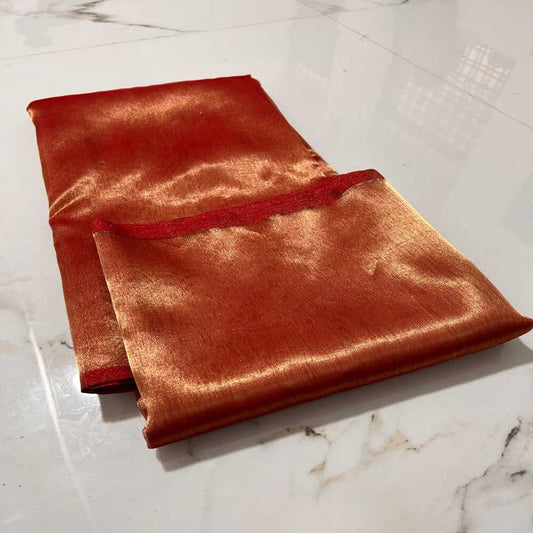 Chanderi Half Tissue Red Golden Zari