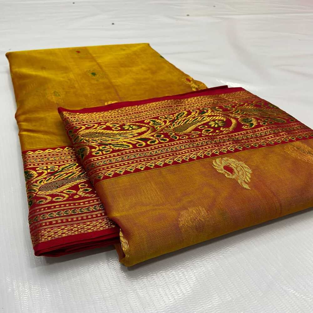 Handwoven Chanderi Katan Silk with beatiful Nakshi Border