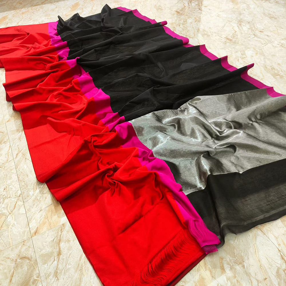 Black-Pink Pattu Silk