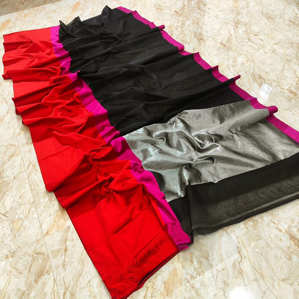 Black-Pink Pattu Silk