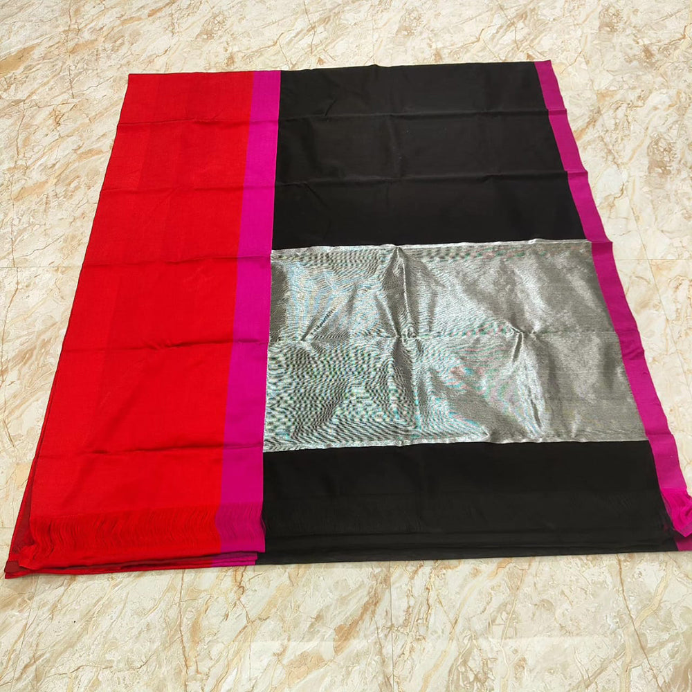 Black-Pink Pattu Silk