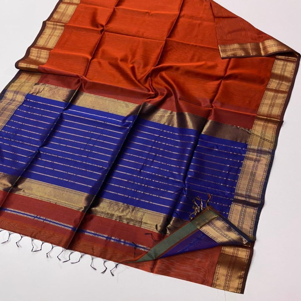 Beautiful Pure Maheshwari Handwoven Zari Border Saree